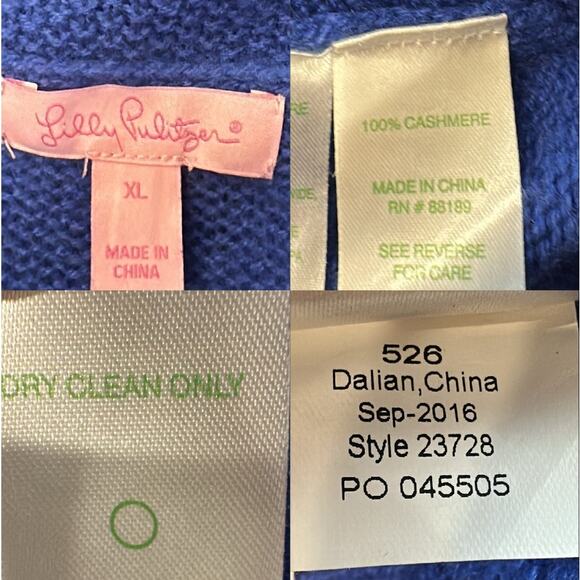 Lilly Pulitzer Cornflower Blue Cashmere Wrap Shawl Cardigan XL Preppy Cozycore - Picture 9 of 10